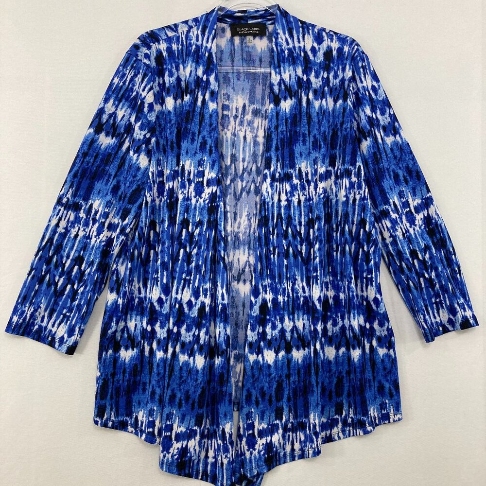 Evan Picone size XL Blue Abstract Open‎ Front Draped Stretch Light Jacket Preppy